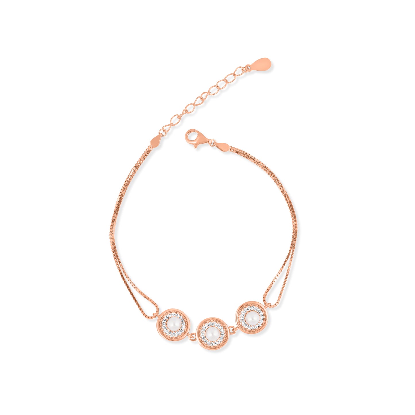Silver Pearl Orbit Rose Gold Plated Bracelet