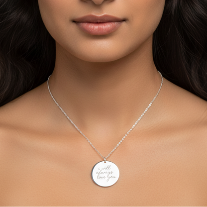Silver Persoanlised Round Necklace With Text