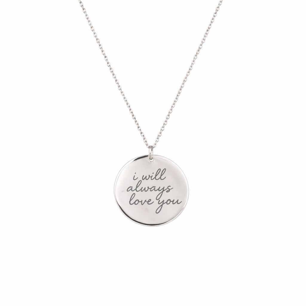 Silver Persoanlised Round Necklace With Text