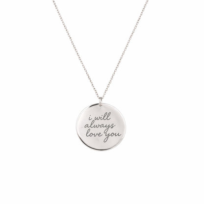 Silver Persoanlised Round Necklace With Text