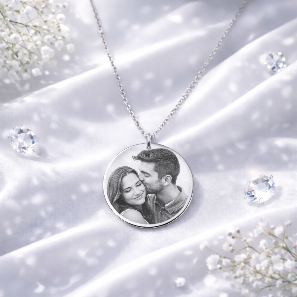 Silver Personalised Round Necklace With Image