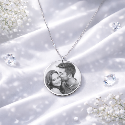 Silver Personalised Round Necklace With Image