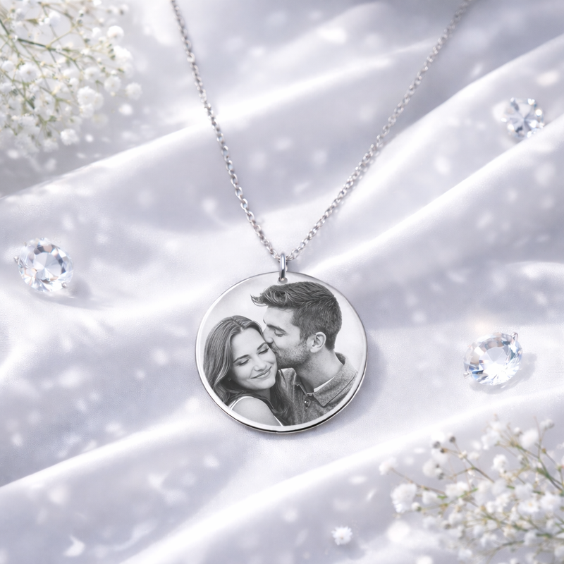 Silver Personalised Round Necklace With Image