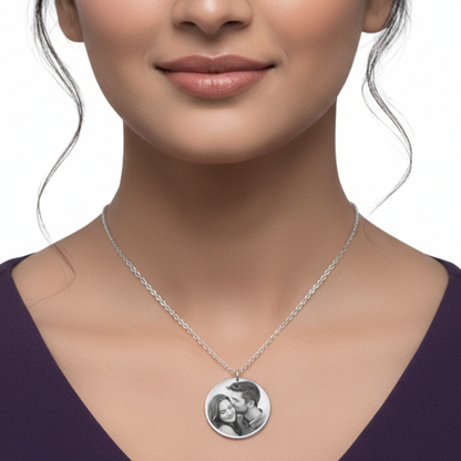 Silver Personalised Round Necklace With Image