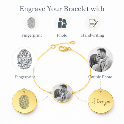 Silver Personalised Round Bracelet With Image