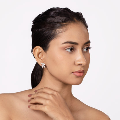 Silver Petal Bloom Earrings