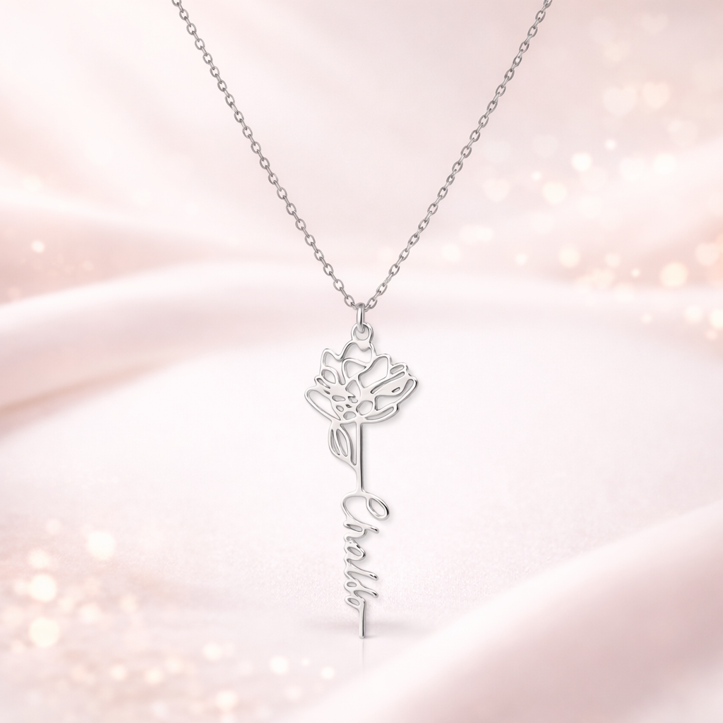 Silver Rose Personalised Name Pendant