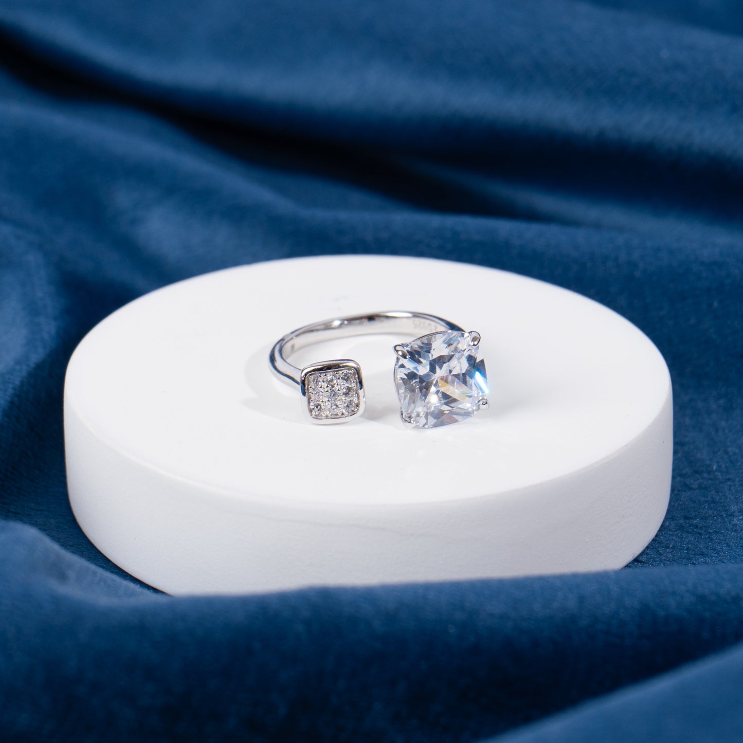 Silver Solitaire Cube Accent Ring