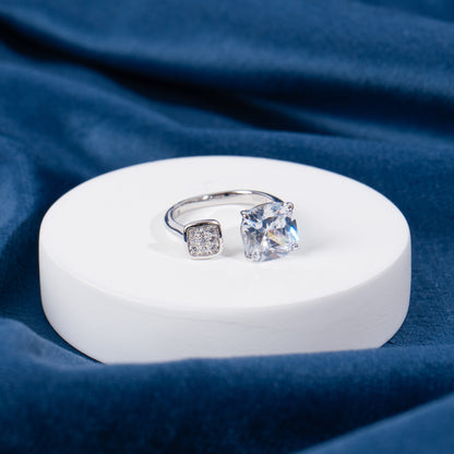 Silver Solitaire Cube Accent Ring