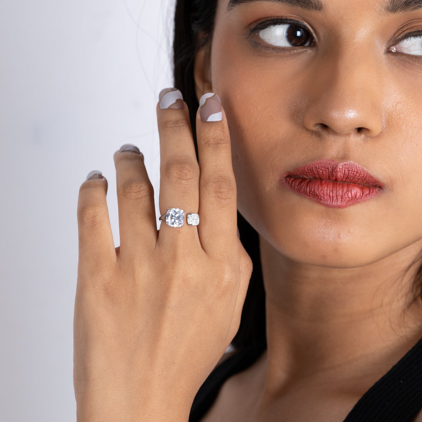 Silver Solitaire Cube Accent Ring