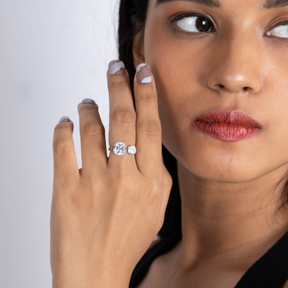 Silver Solitaire Cube Accent Ring