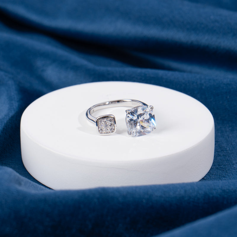 Silver Solitaire Cube Accent Ring