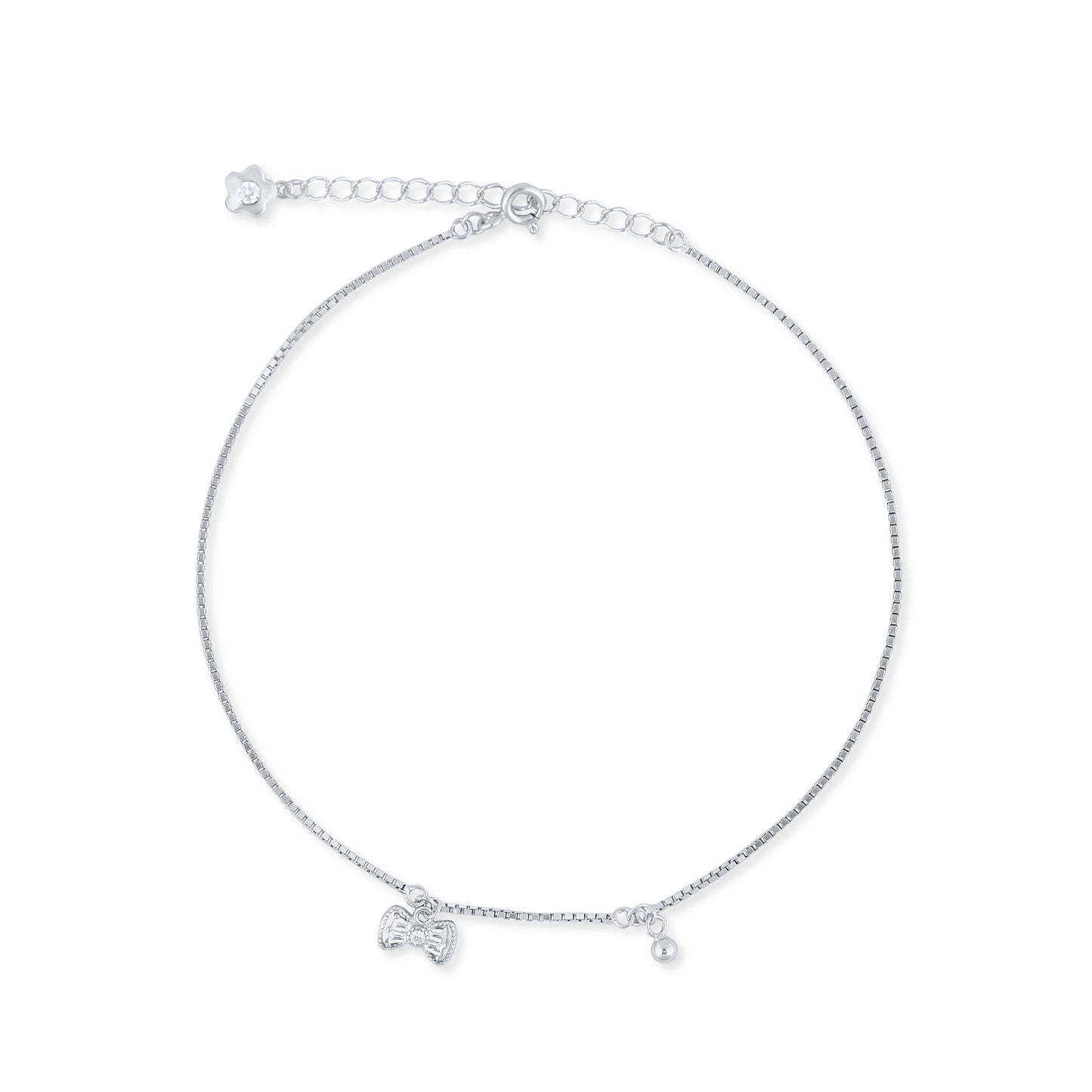Silver Bow Charm Anklet