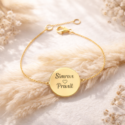 Silver Personalised Round Bracelet With Text