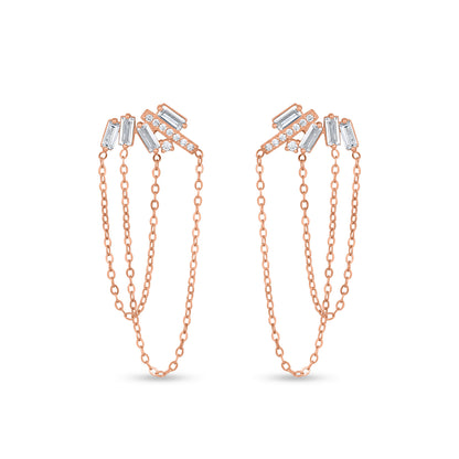 Sleek Streamline Chain Rose Gold Plated Silver Earrings