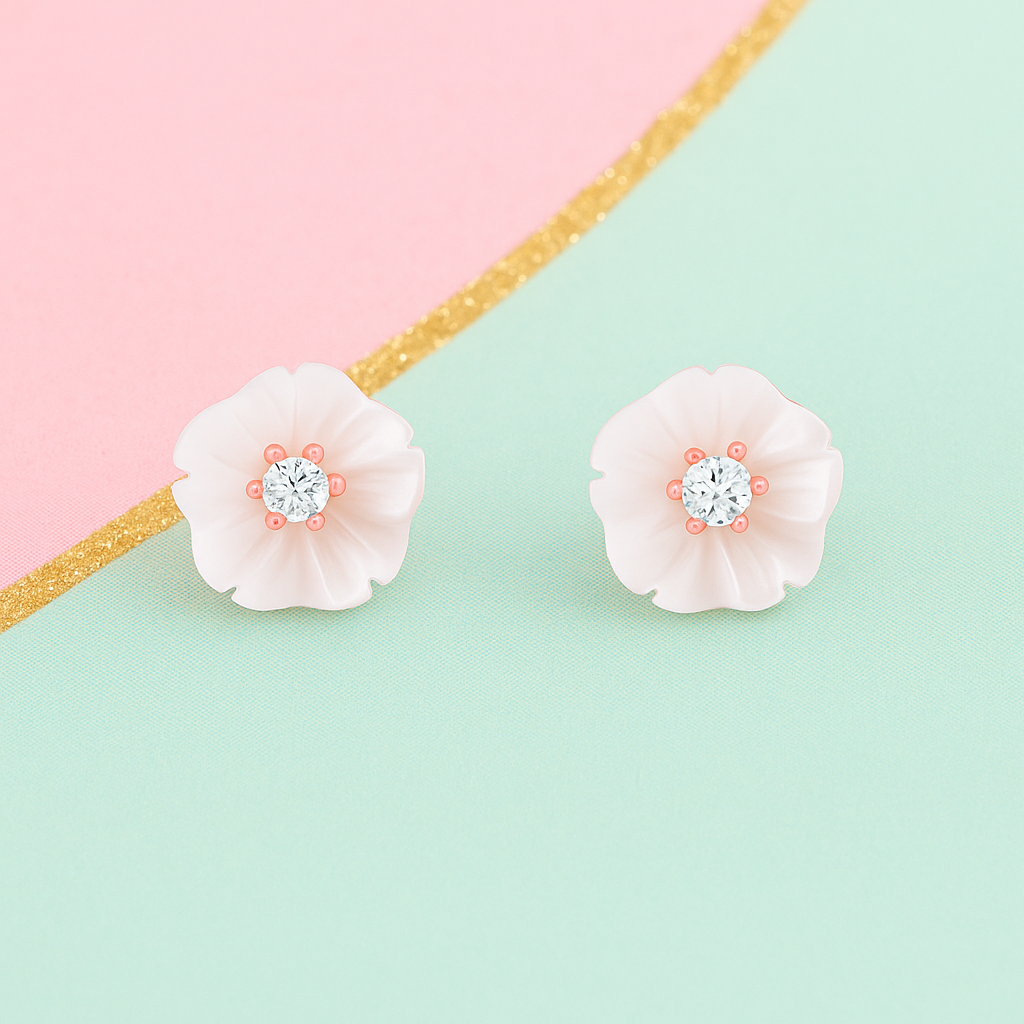 Snowblush Flower Stud Rose Gold Plated Earrings