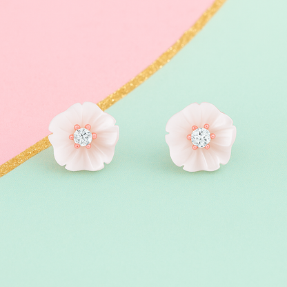 Snowblush Flower Stud Rose Gold Plated Earrings