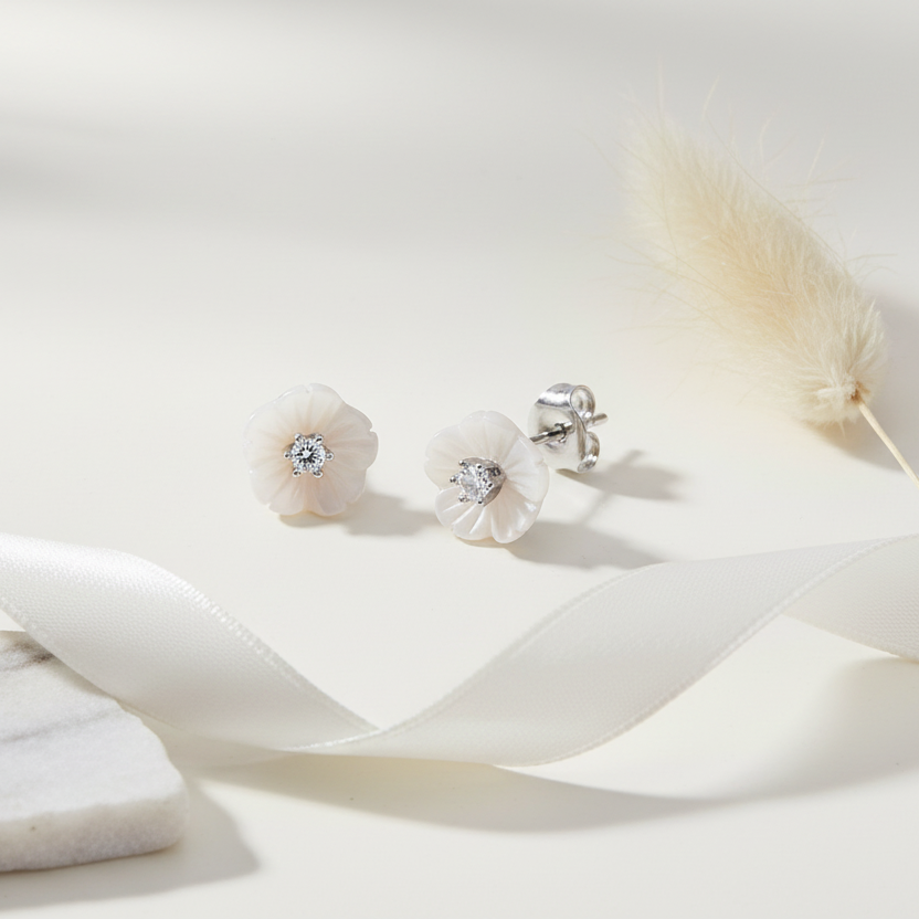 Snowblush Flower Stud Earrings