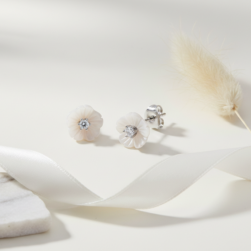 Snowblush Flower Stud Earrings