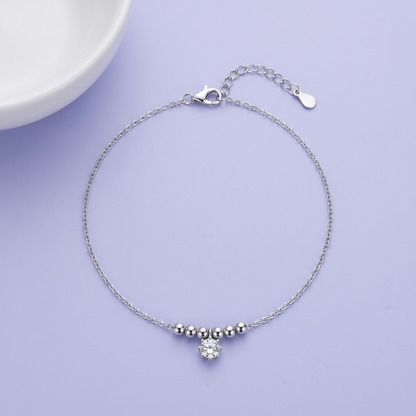 Solitaire Drop Silver Anklet