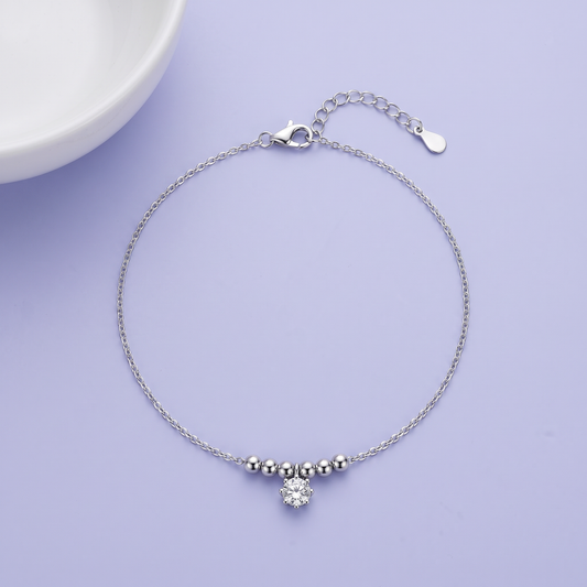 Solitaire Drop Silver Anklet