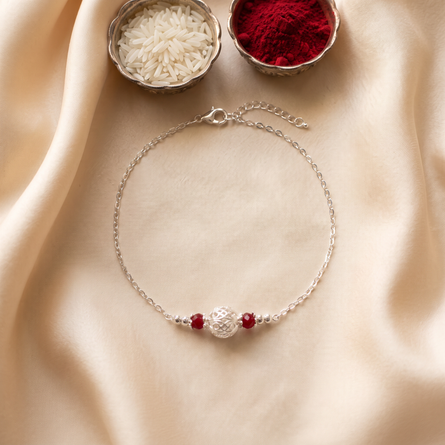 Crimson Aura Silver Rakhi