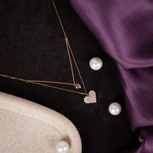 Sterling Silver Rose Gold Plated Double Heart Necklace