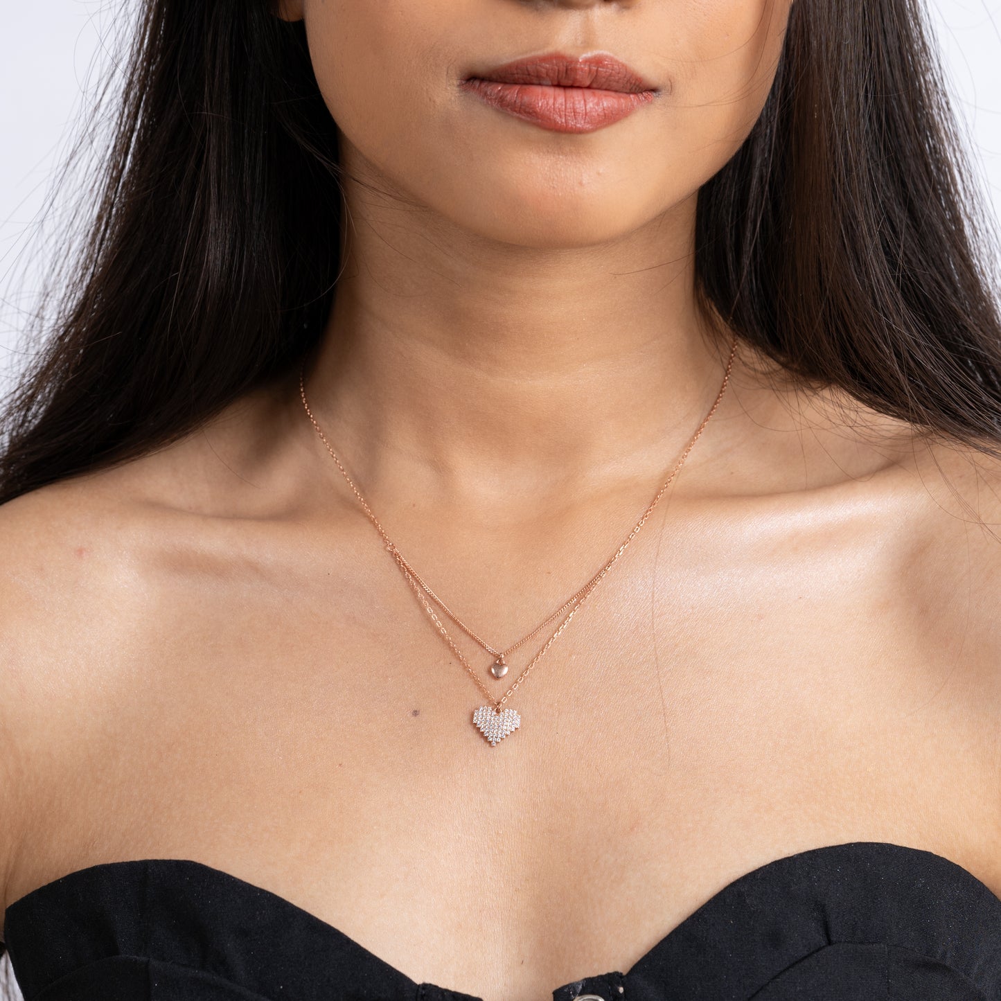 Sterling Silver Rose Gold Plated Double Heart Necklace