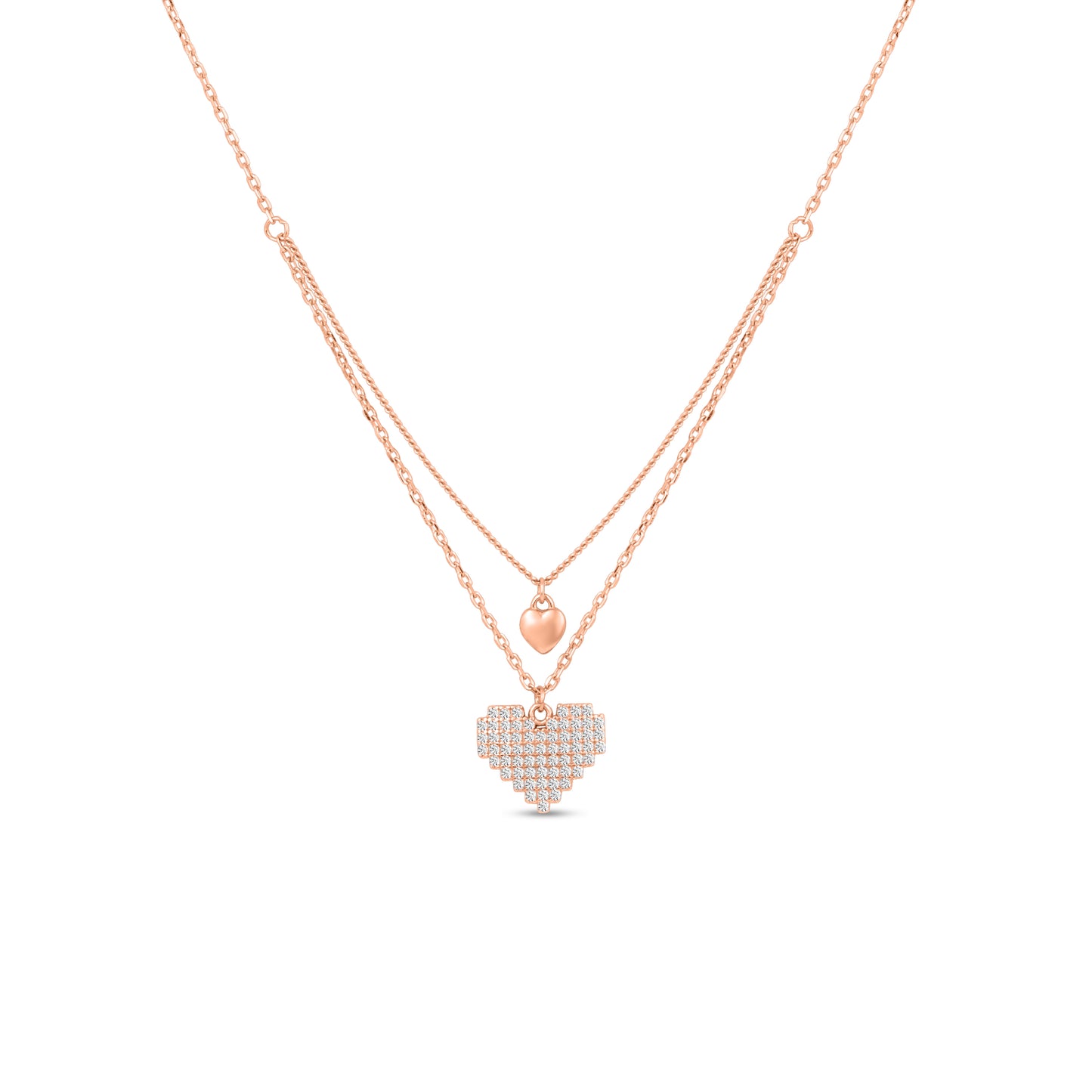Sterling Silver Rose Gold Plated Double Heart Necklace