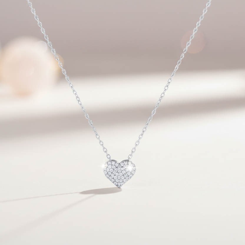 Sterling Silver Sparkle Heart Pendant Necklace