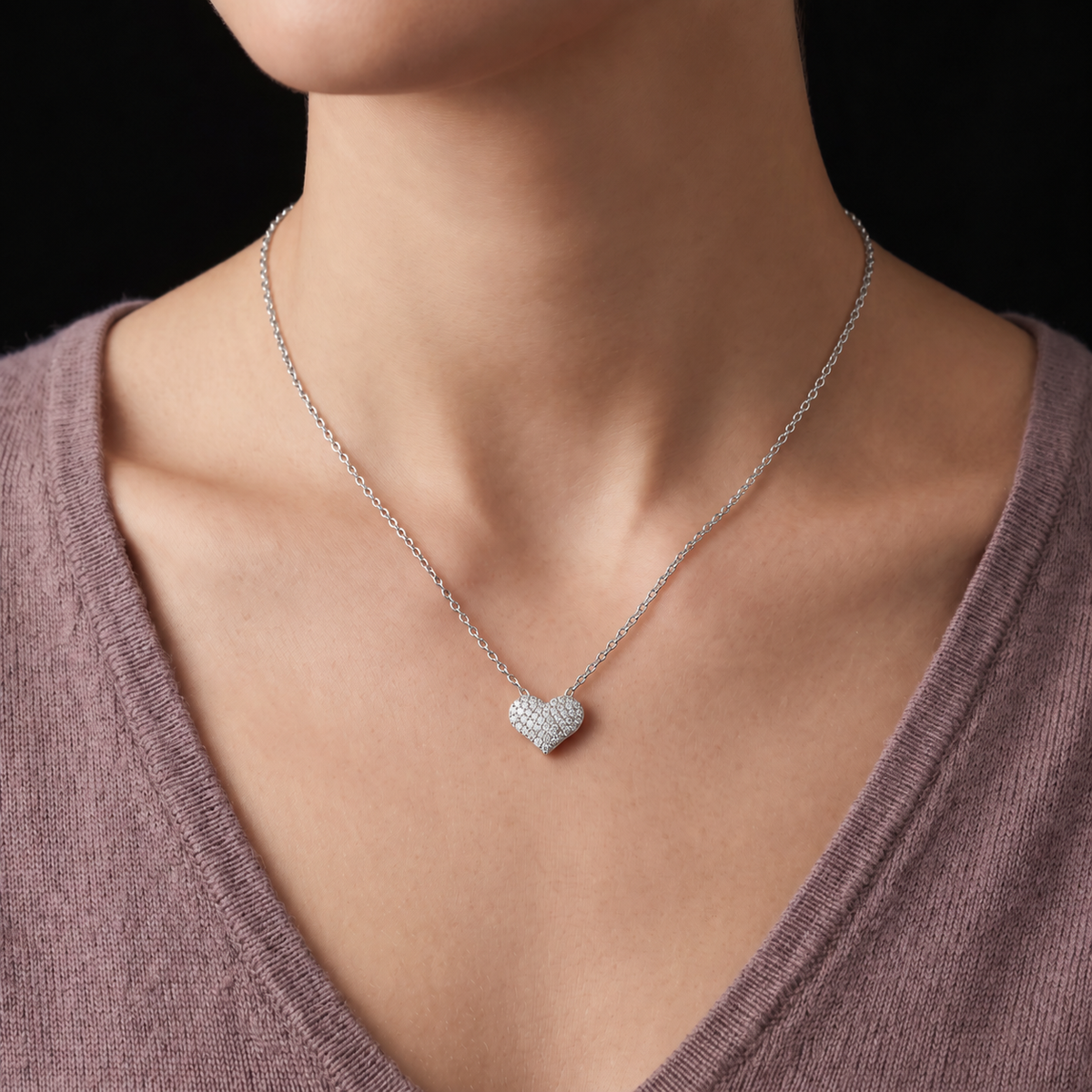 Sterling Silver Sparkle Heart Pendant Necklace