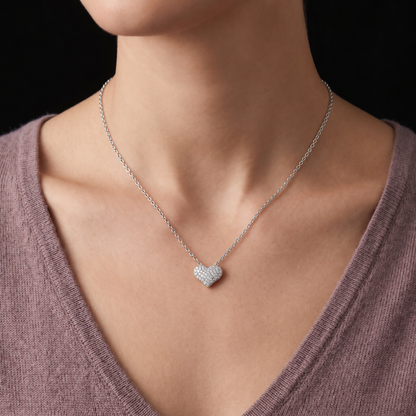 Sterling Silver Sparkle Heart Pendant Necklace