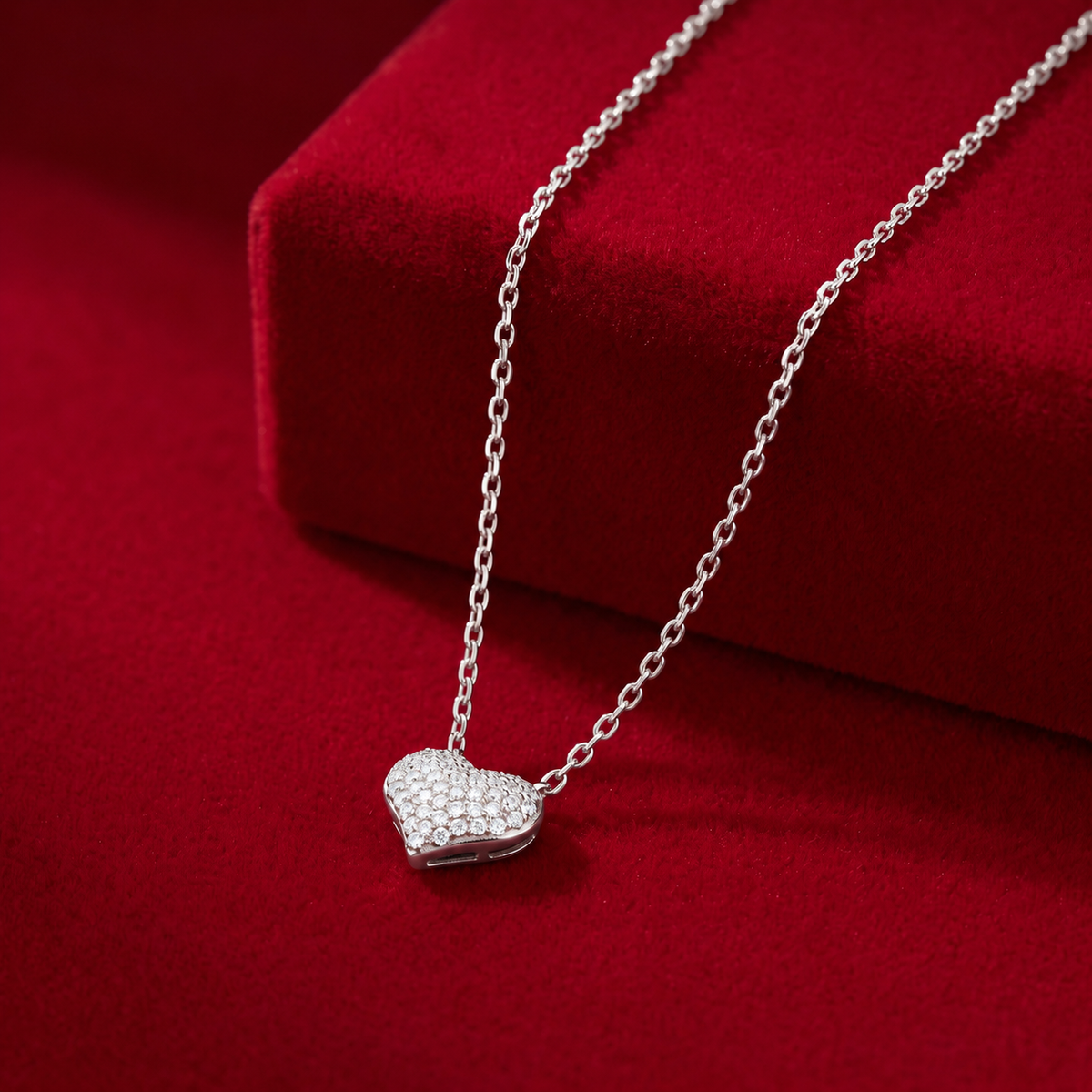 Sterling Silver Sparkle Heart Pendant Necklace