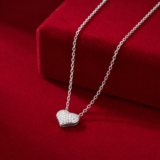 Sterling Silver Sparkle Heart Pendant Necklace