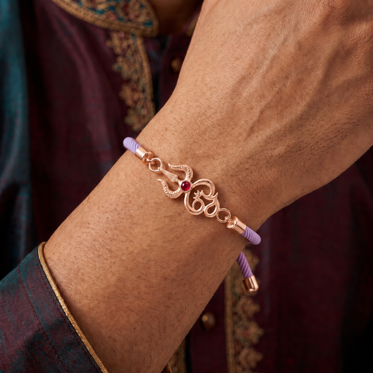 Trishul Om Divine Rose Gold Silver Rakhi
