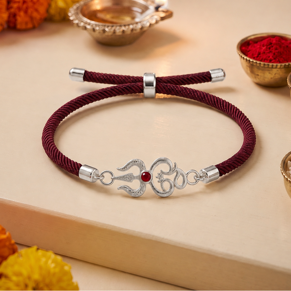 Trishul Om Divine Sterling Silver Rakhi