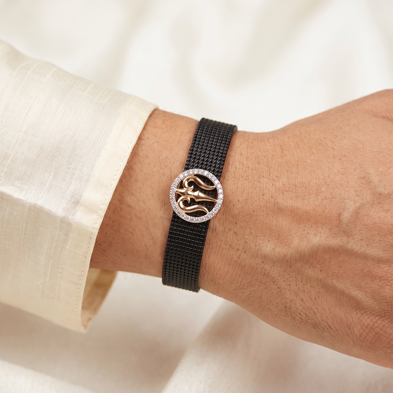 Trishul Rose Gold Sterling Silver Rakhi Bracelet