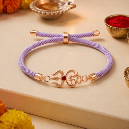 Trishul Om Divine Rose Gold Silver Rakhi