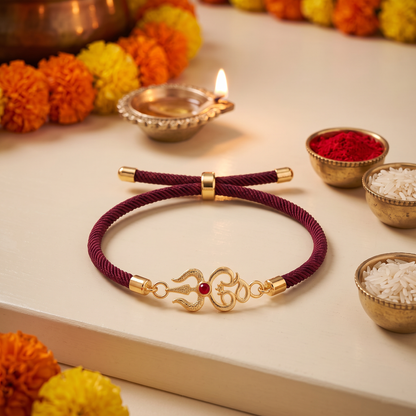 Trishul Om Divine Silver Rakhi