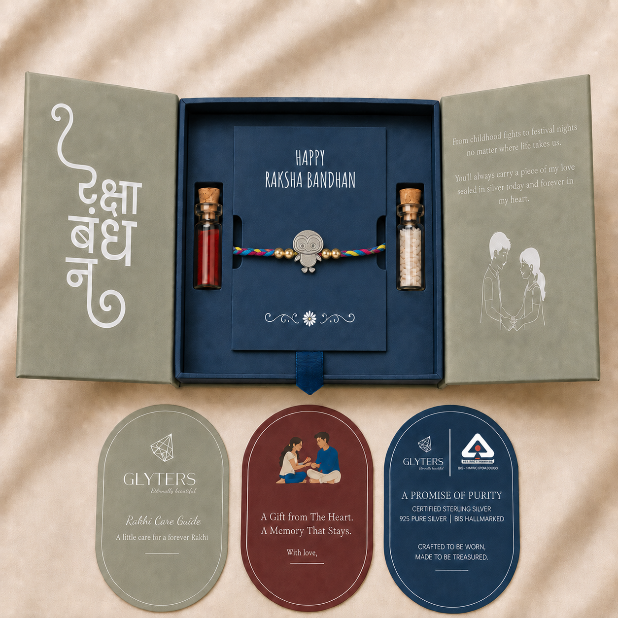 Wise Owl Kids 925 silver Rakhi in premium Raksha Bandhan gift box with roli, chawal and care cards