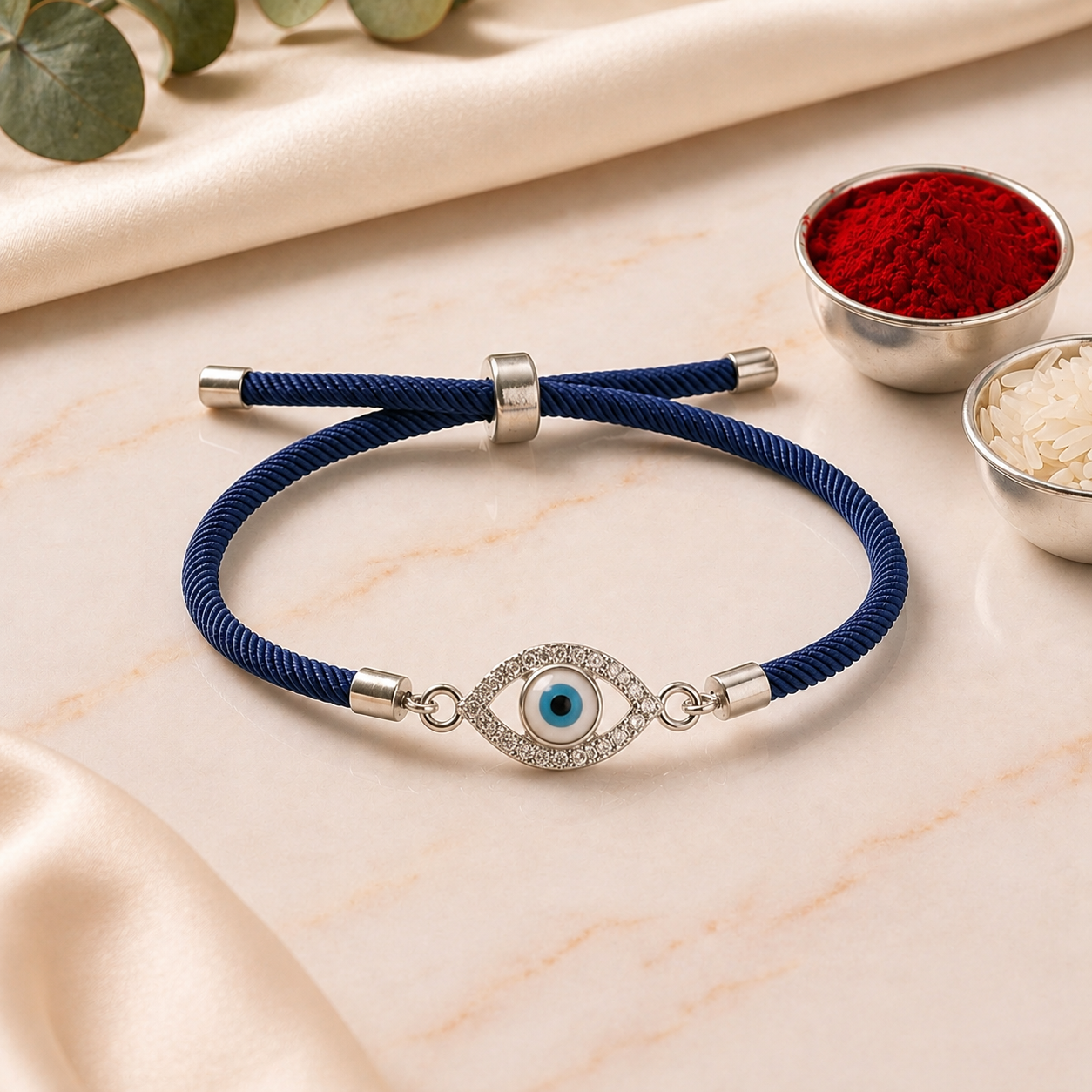 Nazar Shield 92.5 Sterling Silver Evil Eye Bracelet Rakhi