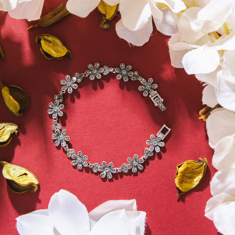 Silver Bracelet with Flowers