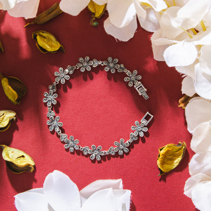Silver Bracelet with Flowers