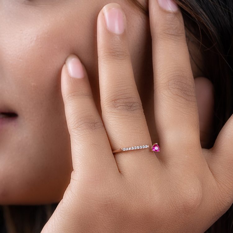 Crimson Heart Silver Ring