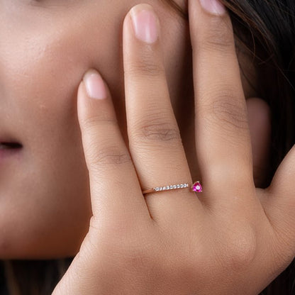 Crimson Heart Silver Ring