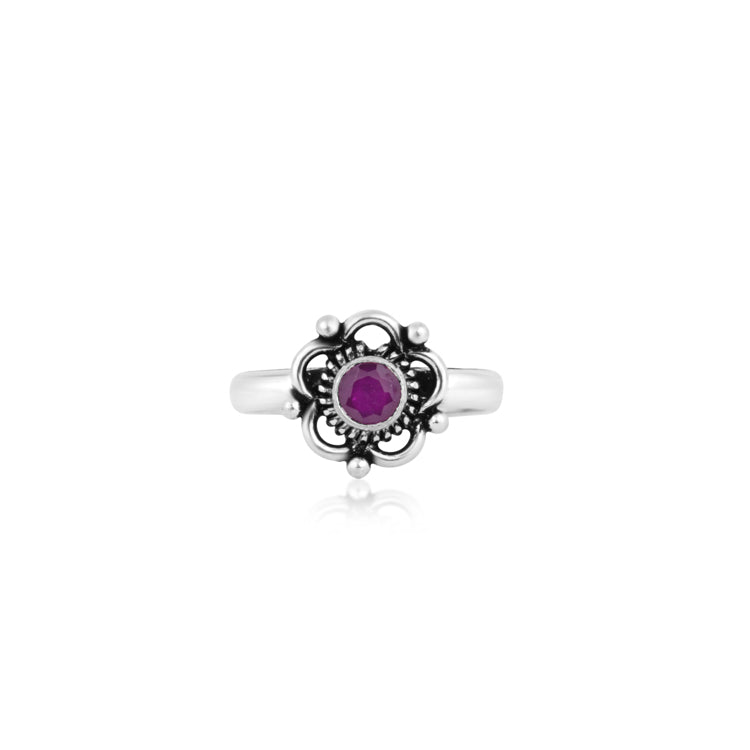 Majestic Ruby Blossom Silver Toe Rings