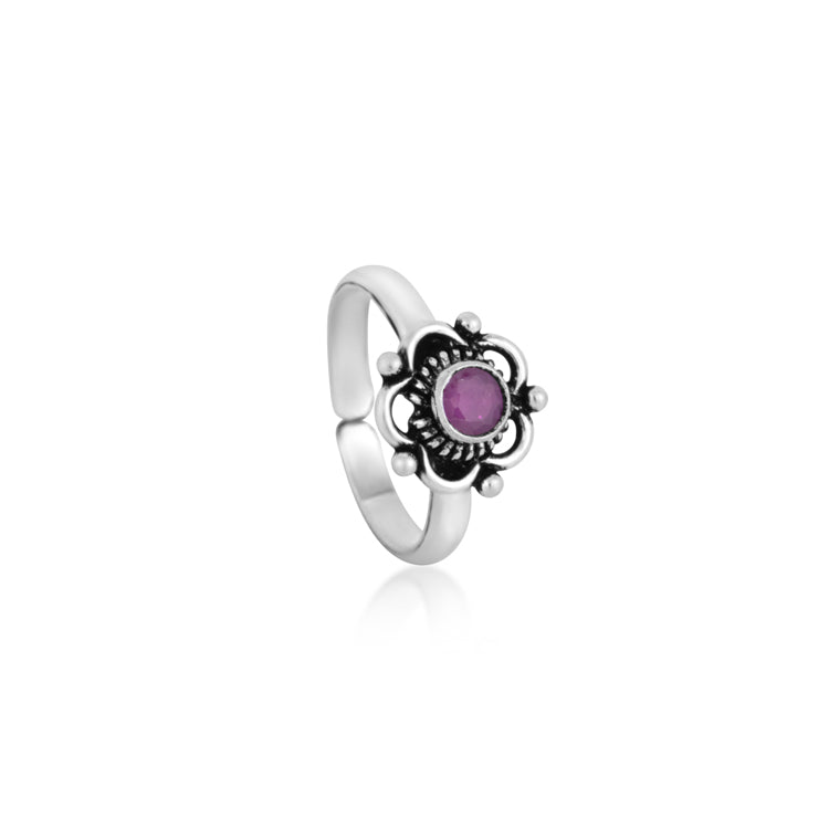 Majestic Ruby Blossom Silver Toe Rings